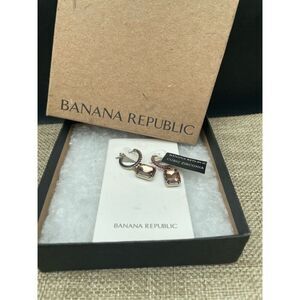 New Banana Republic Drop Pierced Earrings Champagne Cubic Zirconia Pink Stones